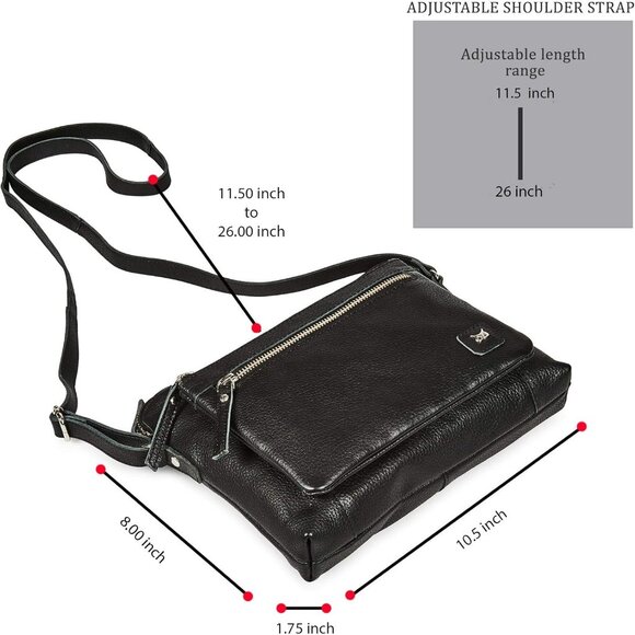 Women Black Imported Leather Polyester Crossbody Sling Shoulder Crossover Bag - Picture 3 of 6